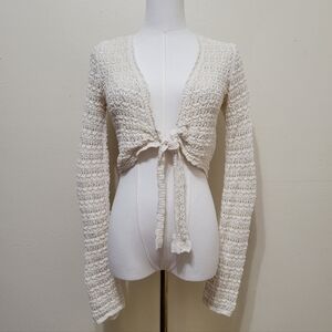 So | Off-White Crochet Tie Front Cardigan